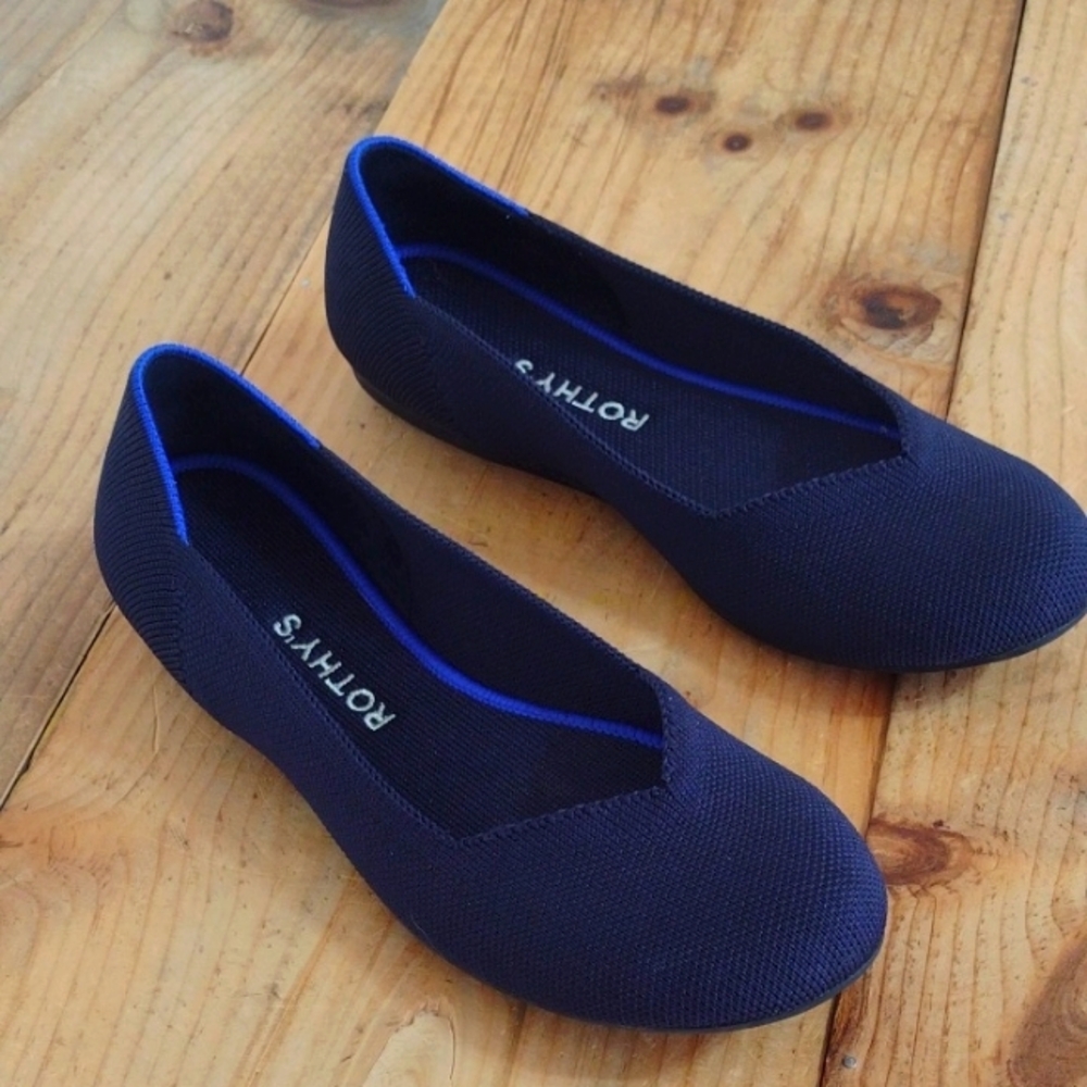 Rothy's Navy Blue Flats with Cobalt Trim